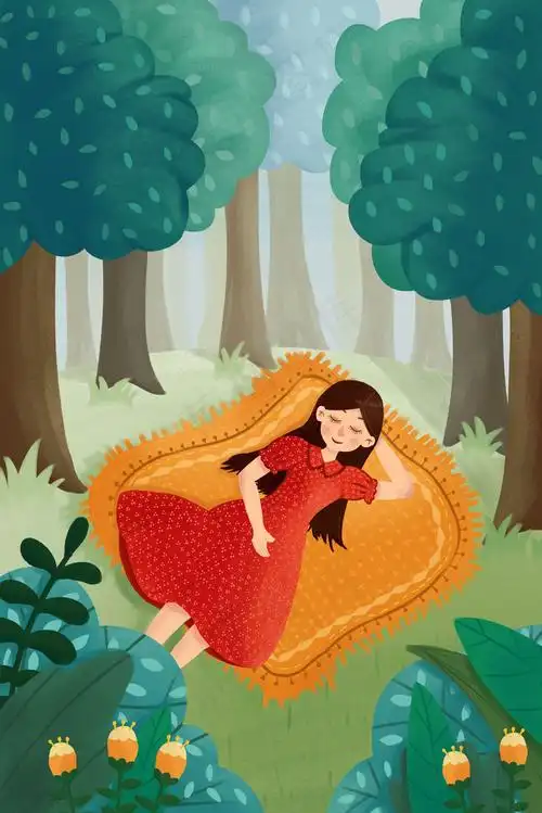 春天躺在草地上睡觉的小女孩(3545x5315(dpi:300))psd模版下载