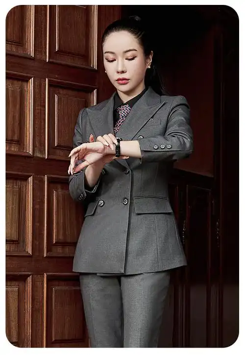 涟影灰色高端职业西装套装女气质商务律师工作服西装正装秋冬厚款西装