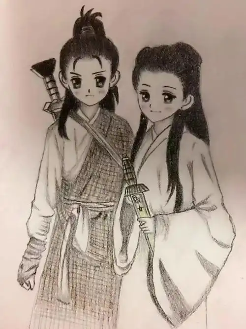 古天乐杨过李若彤小龙女手绘