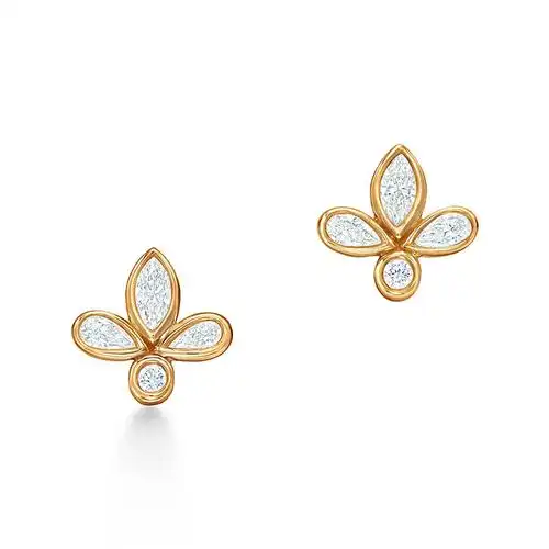 蒂芙尼 tiffany fleur de lis系列18k金镶嵌钻石四叶草耳钉 67281500