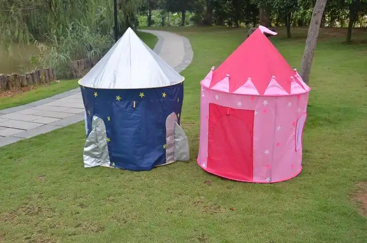 儿童游戏帐篷-蓝色粉红色王子城堡儿童帐篷-室内户外折叠带手提袋隧道