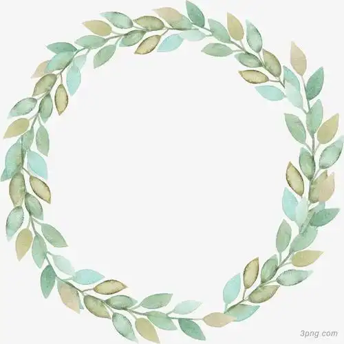 绿色水彩树叶圆环png素材透明免抠图片-装饰效果