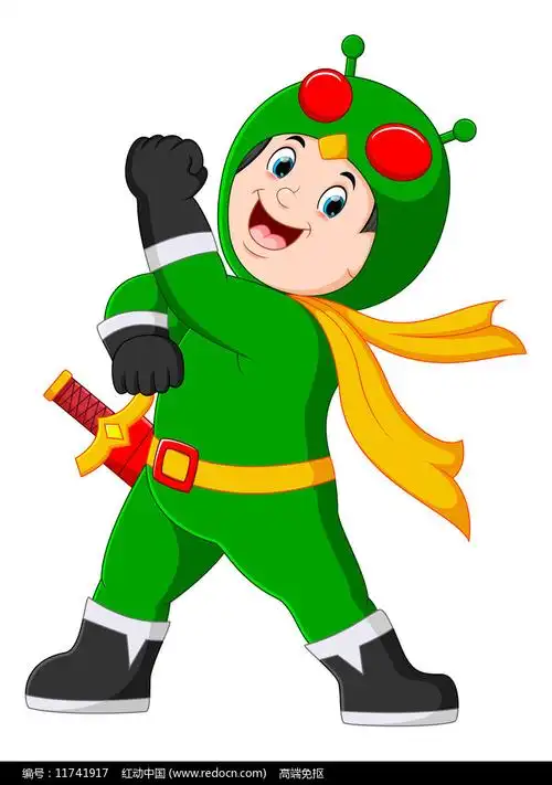 穿绿衣服的超人小男孩图片_卡通手绘_编号11741917_红动中国