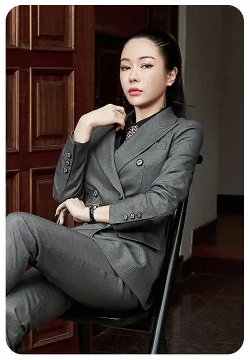 涟影灰色高端职业西装套装女气质商务律师工作服西装正装秋冬厚款西装