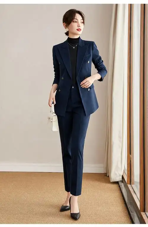 职业西装套装女时尚气质律师售楼处白领经理上班族工作服工装1藏蓝色