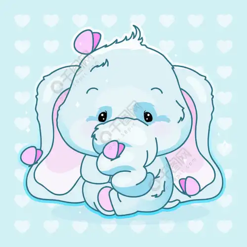 可爱的大象卡哇伊卡通矢量人物可爱而有趣的动物与蝴蝶隔离贴纸补丁