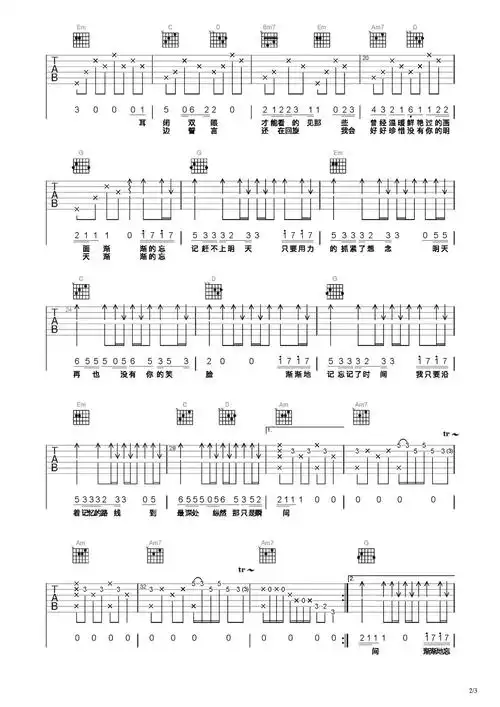 忘记时间吉他谱-弹唱谱-c调-虫虫吉他