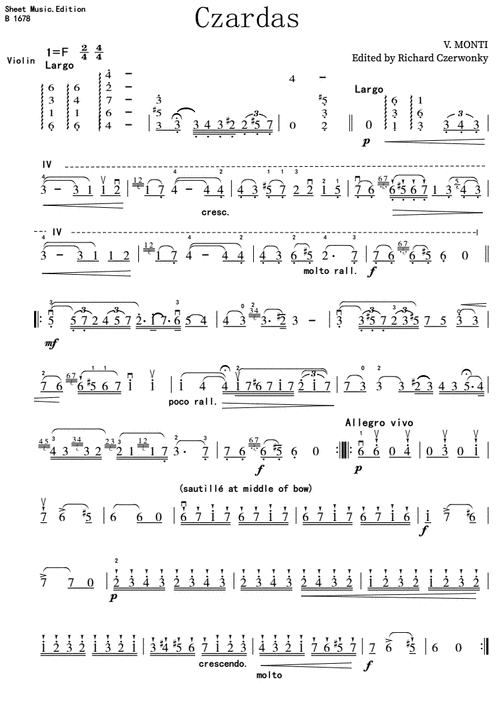 查尔达什舞曲 小提琴谱简谱 带指法.pdf