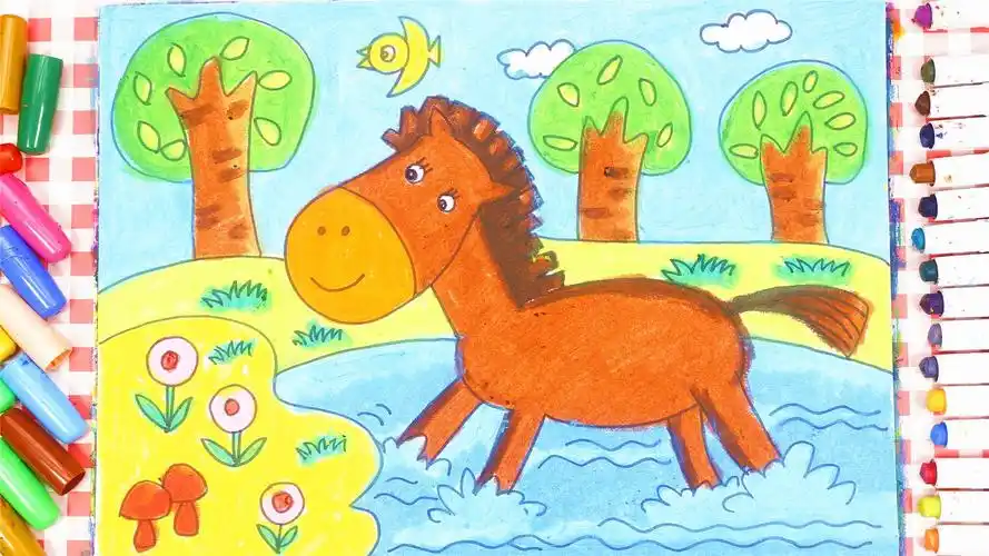 儿童画场景故事 小马过河的故事-贝儿学画-淘趣工坊