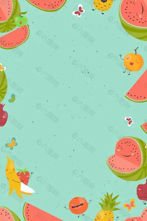 卡通西瓜蝴蝶处暑节气背景素材